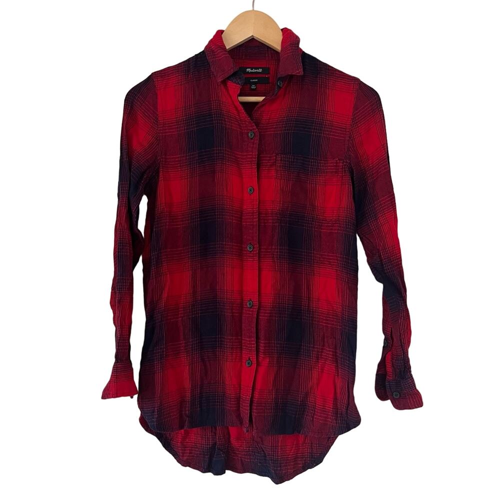 Madewell Classic Flannel Women's XS Ex-Boyfriend Red Plaid Button Down Shirt